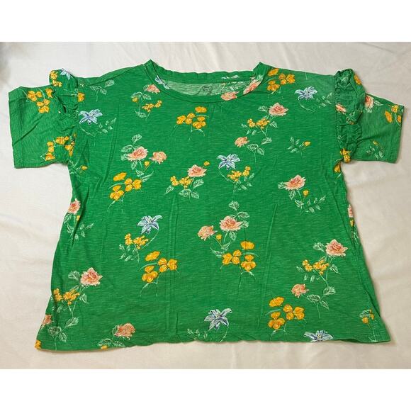 Crown & Ivy Floral Ruffle Short Sleeves Green Yellow Bundle Size XL - Picture 2 of 8